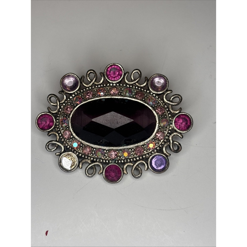 Vintage Monet Purple Faceted Stone Aurora Borealis rhineston Crystal Brooch 2in